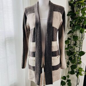 Old Navy Gray Brown & Cream Open Face Stretchy Cozy Cardigan Sweater - Small